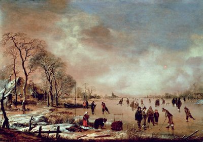 Scena di canale ghiacciato da Aert van der Neer